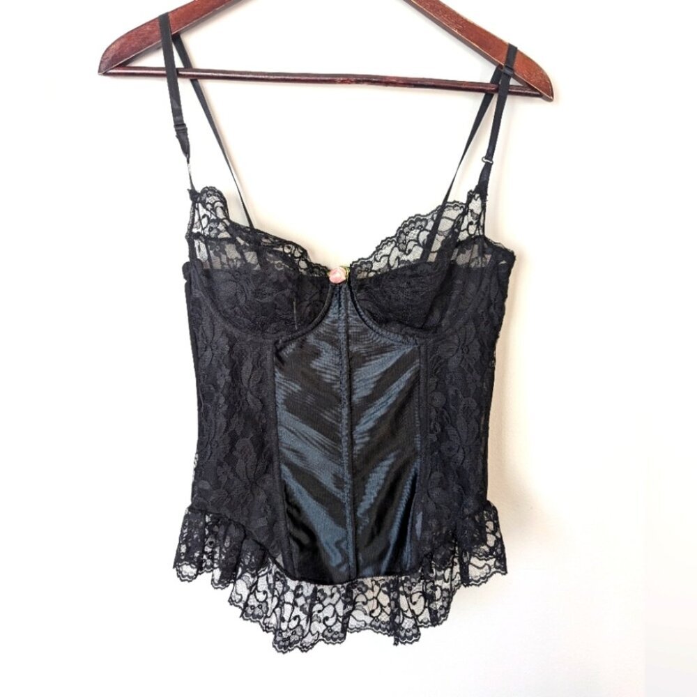 Vintage Amour Lace Corset Bralette Top Romantic Goth Boned Black Women's Sz 38